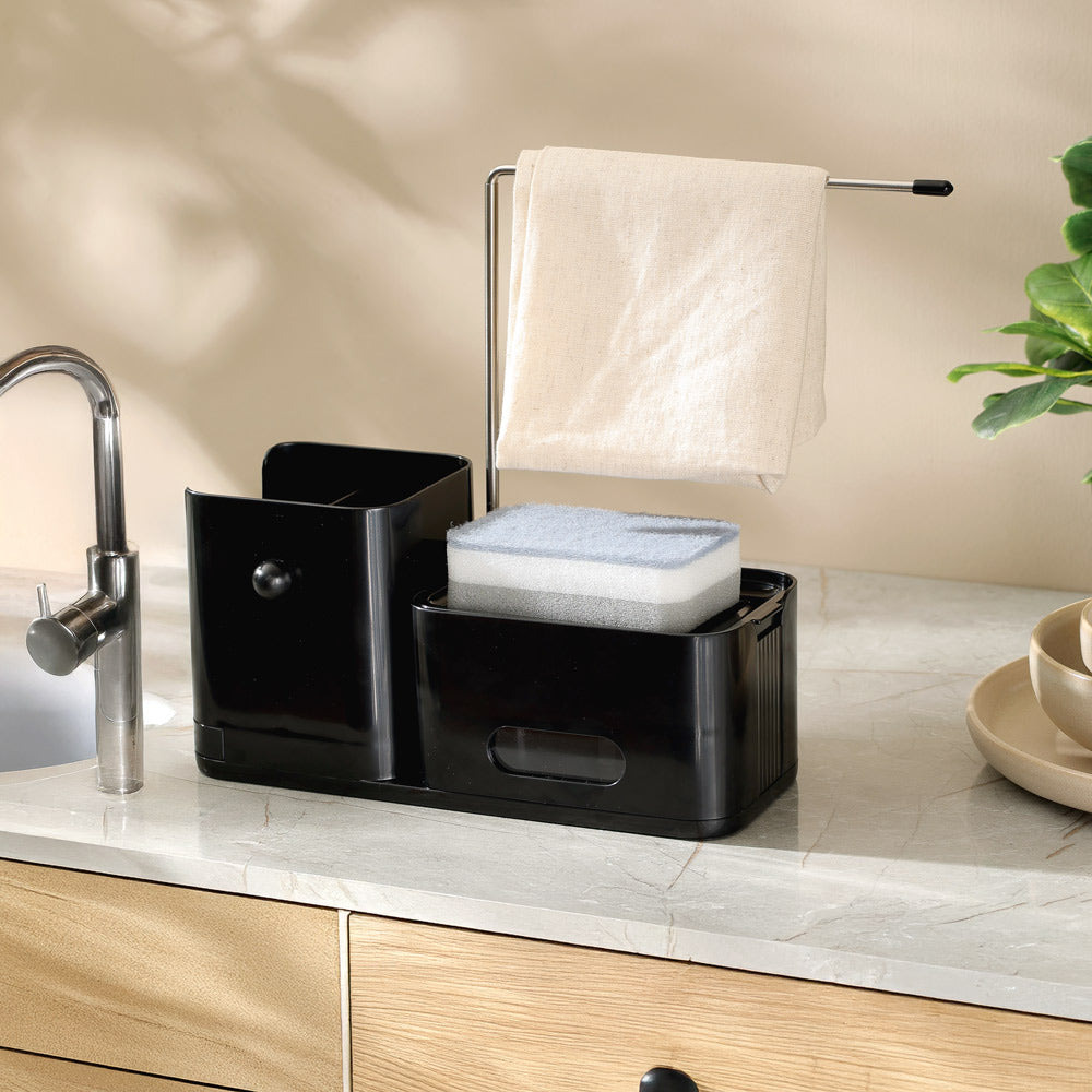 Purex Sink Organiser with Soap Dispenser & Towel Rack - Black