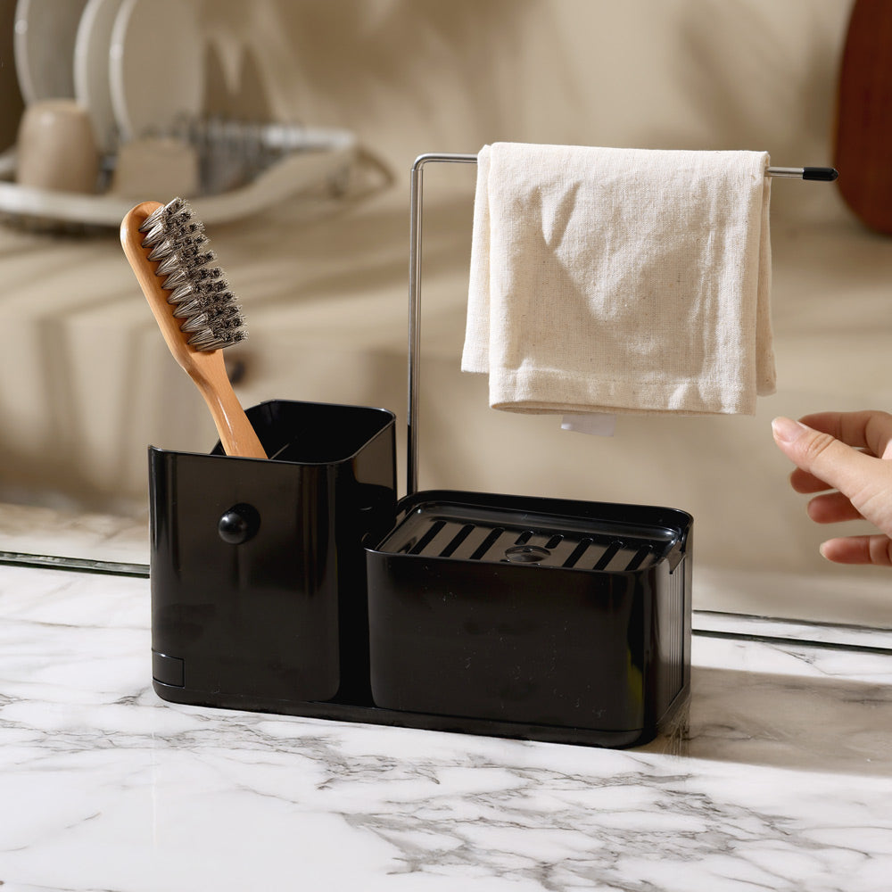 Purex Sink Organiser with Soap Dispenser & Towel Rack - Black