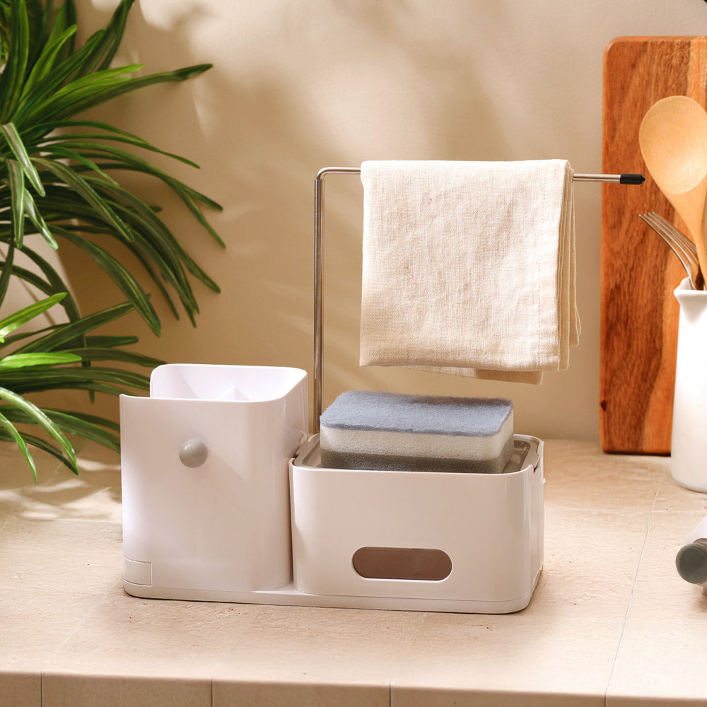 Purex Sink Organiser with Soap Dispenser & Towel Rack - White