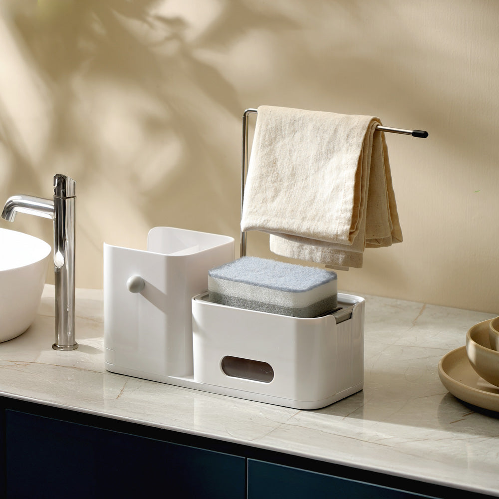 Purex Sink Organiser with Soap Dispenser & Towel Rack - White