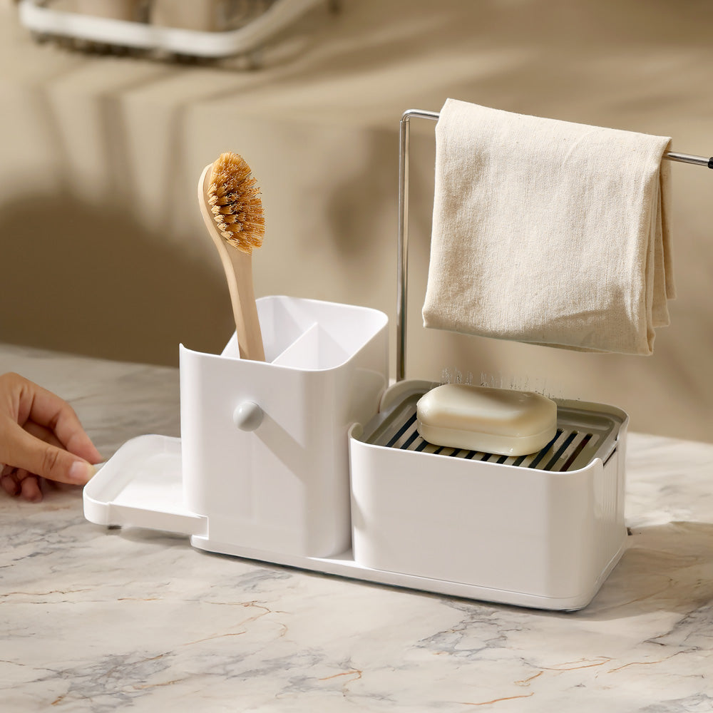 Purex Sink Organiser with Soap Dispenser & Towel Rack - White