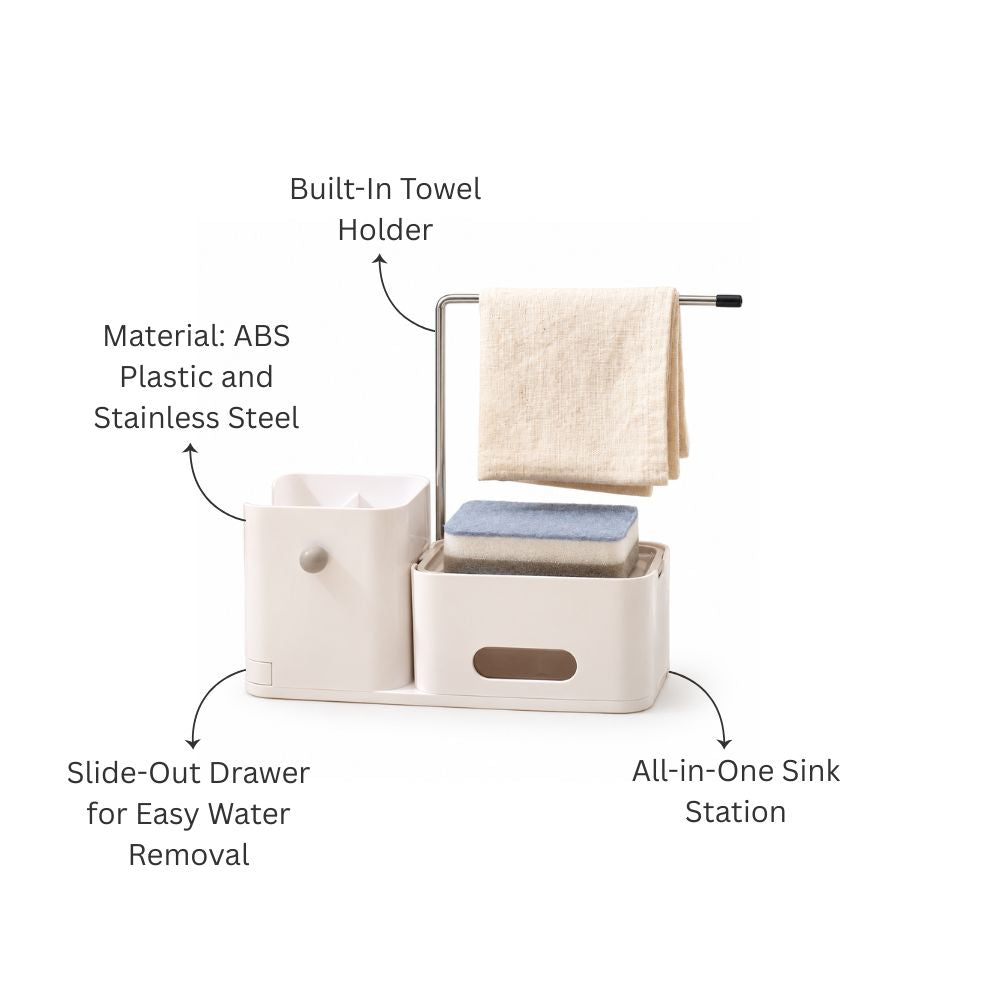 Purex Sink Organiser with Soap Dispenser & Towel Rack - White