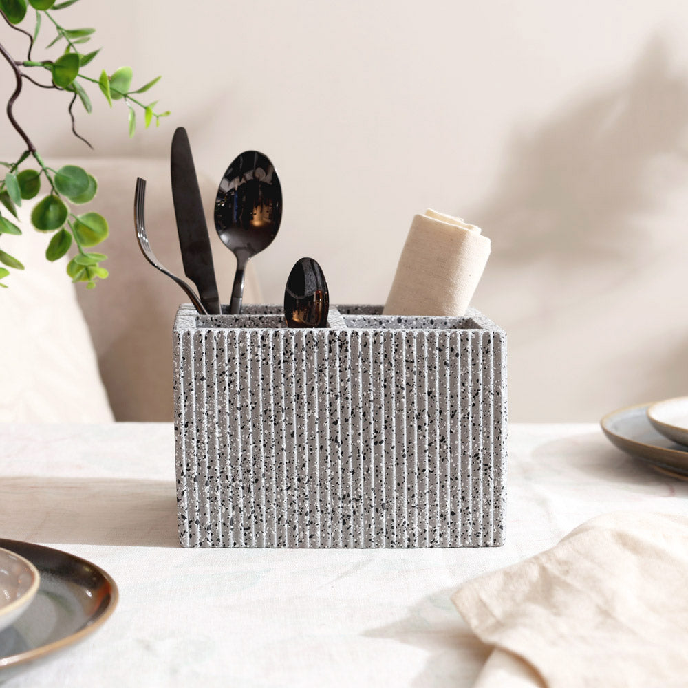Quad Concrete Cutlery Holder - Speckled Grey