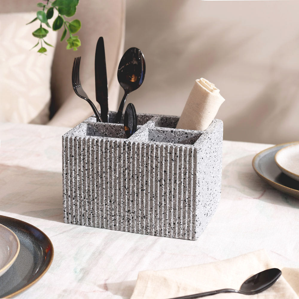 Quad Concrete Cutlery Holder - Speckled Grey
