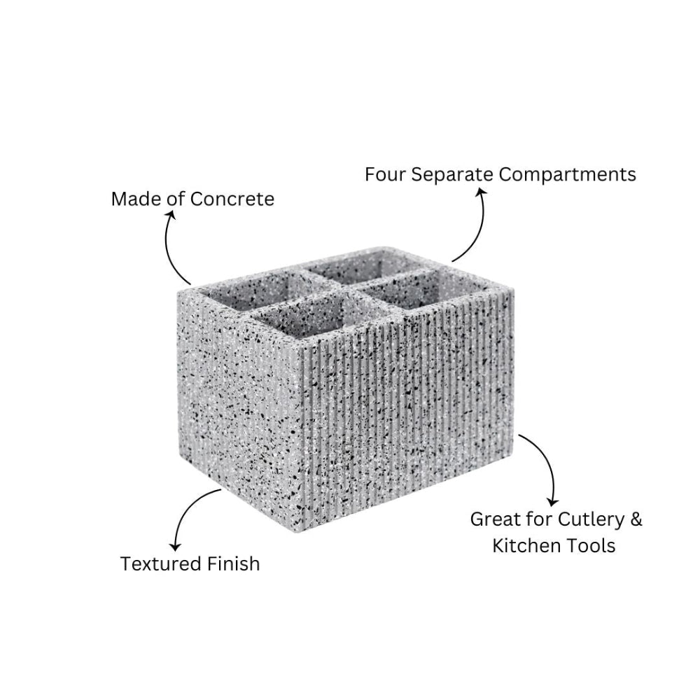 Quad Concrete Cutlery Holder - Speckled Grey