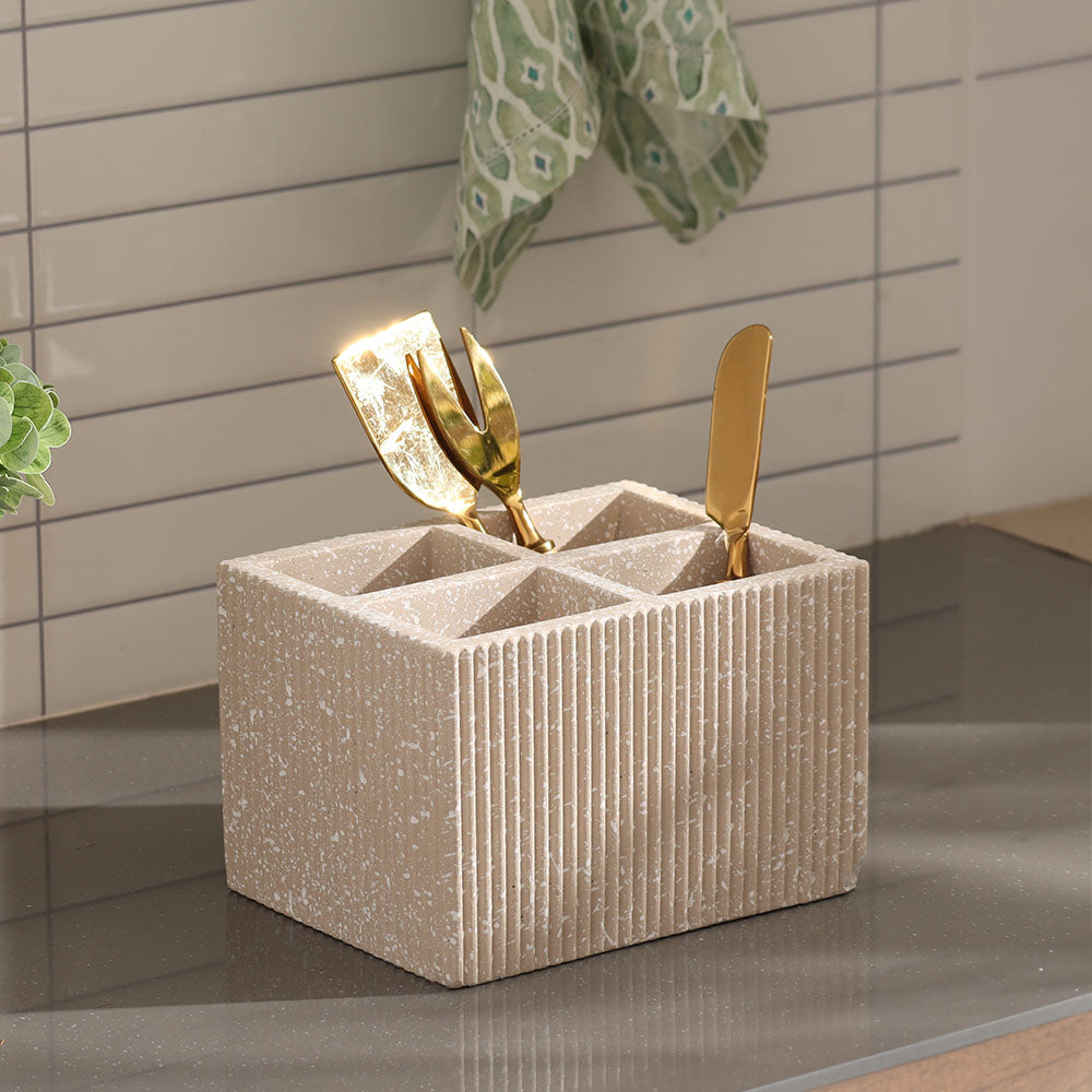 Quad Concrete Cutlery Holder - Speckled Taupe