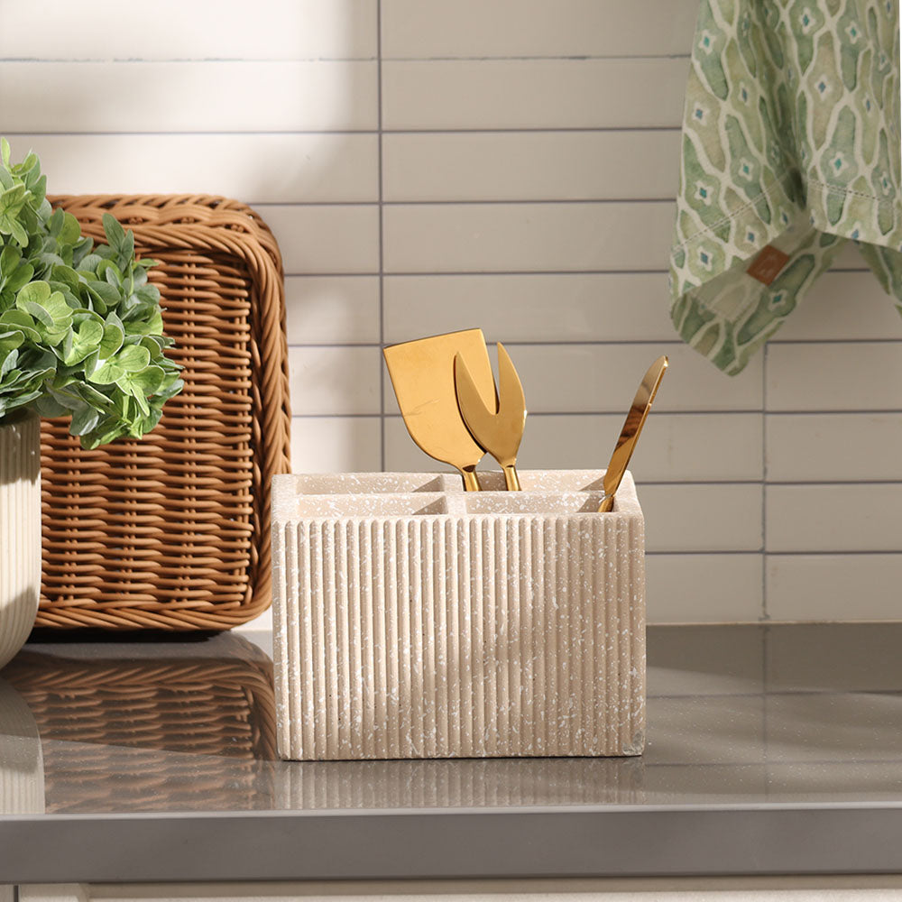 Quad Concrete Cutlery Holder - Speckled Taupe