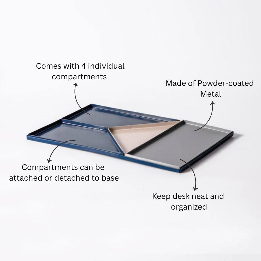 Quattro Metal Desk Tray Set - Blue Taupe