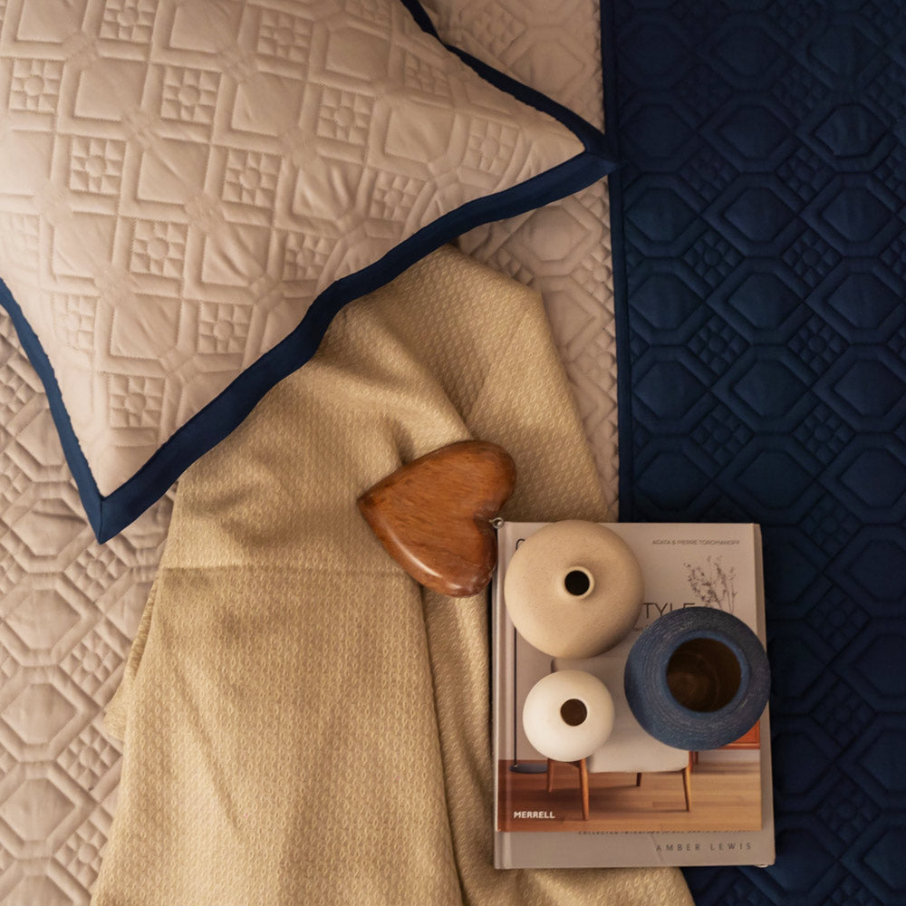 Quilted Malta Reversible Bedspread - Navy & Ivory