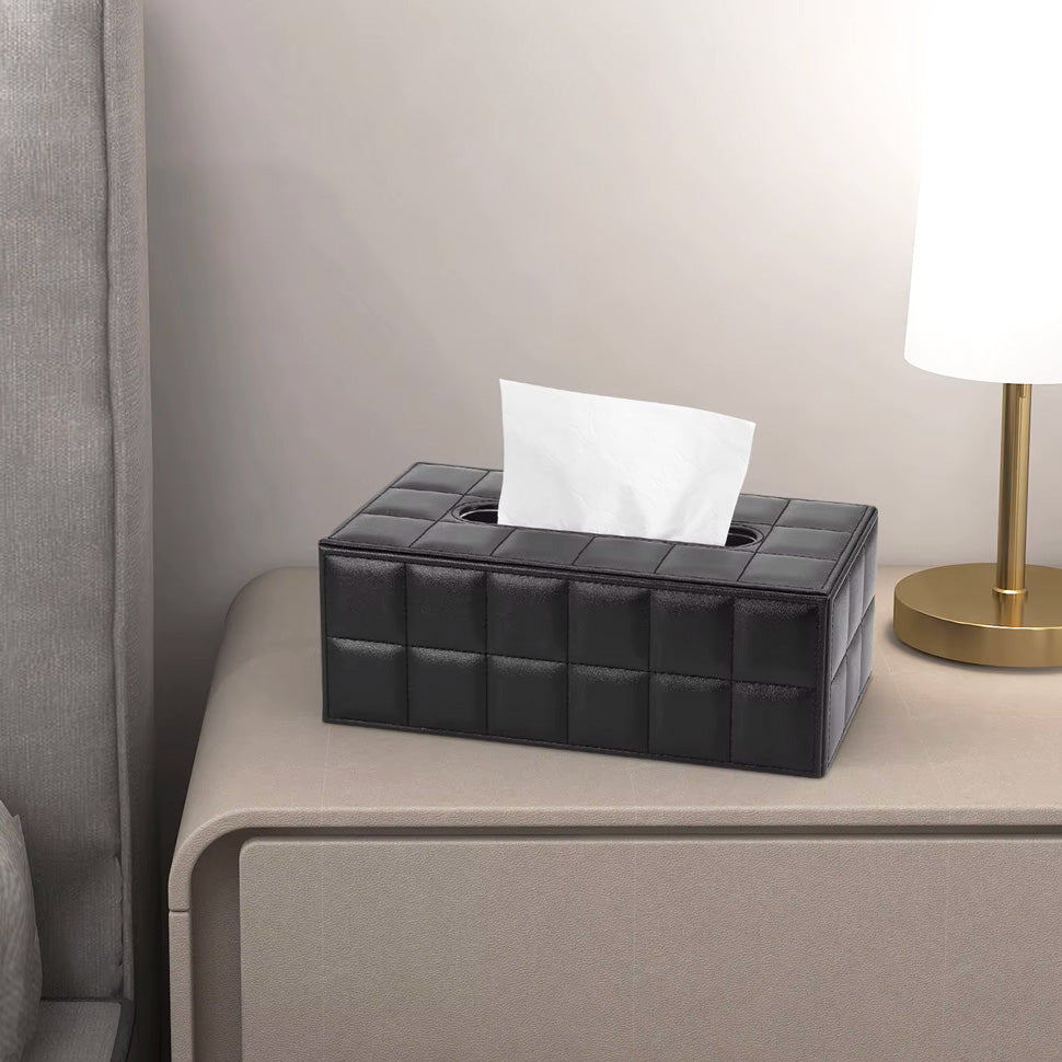 Quilted Tissue Box Holder - Black