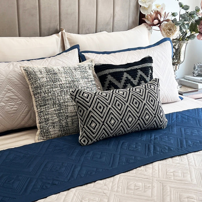 Quilted Cliff Reversible Bedspread - Navy & Ivory