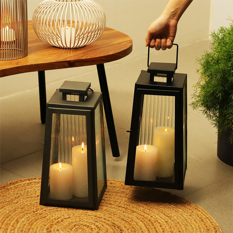 Quinn Glass and Metal Lantern Medium - Black