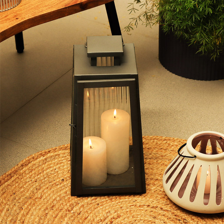 Quinn Glass and Metal Lantern Medium - Black