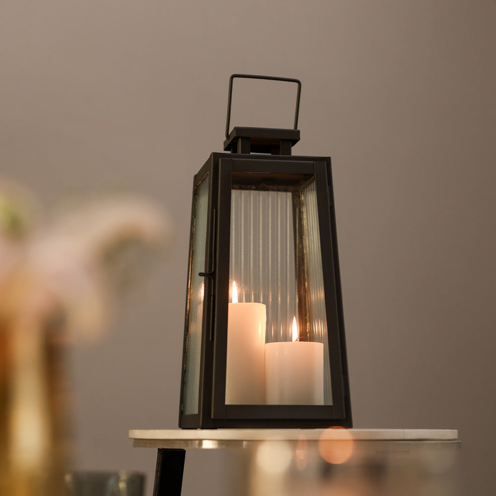 Quinn Glass and Metal Lantern Medium - Black