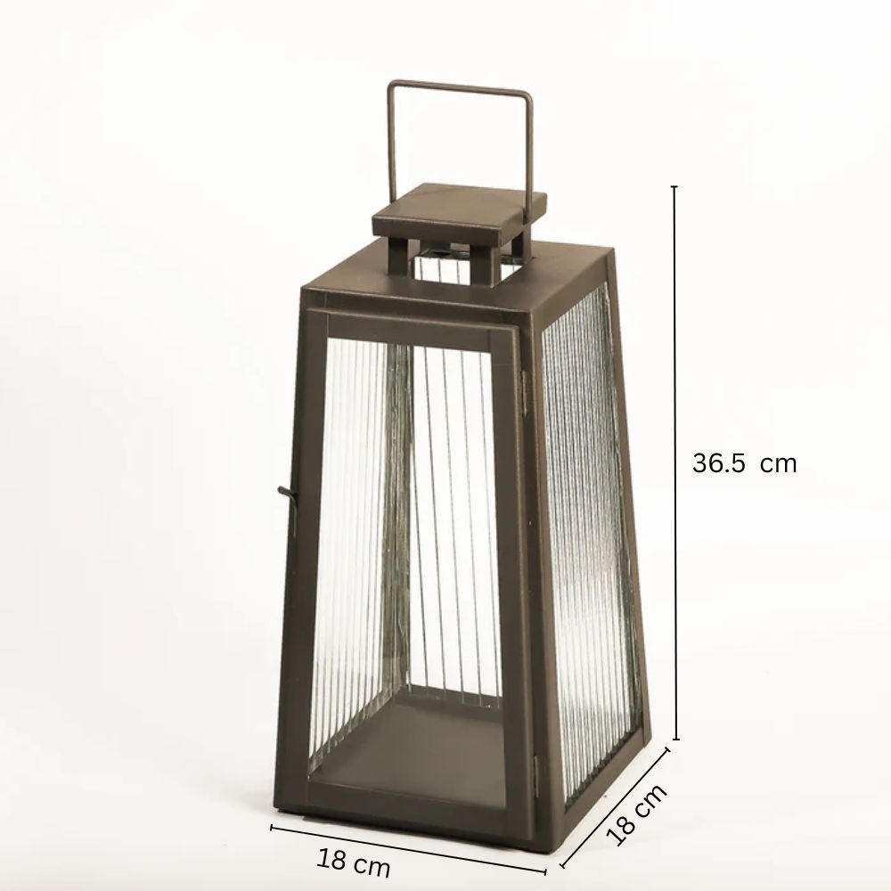 Quinn Glass and Metal Lantern Medium - Charcoal