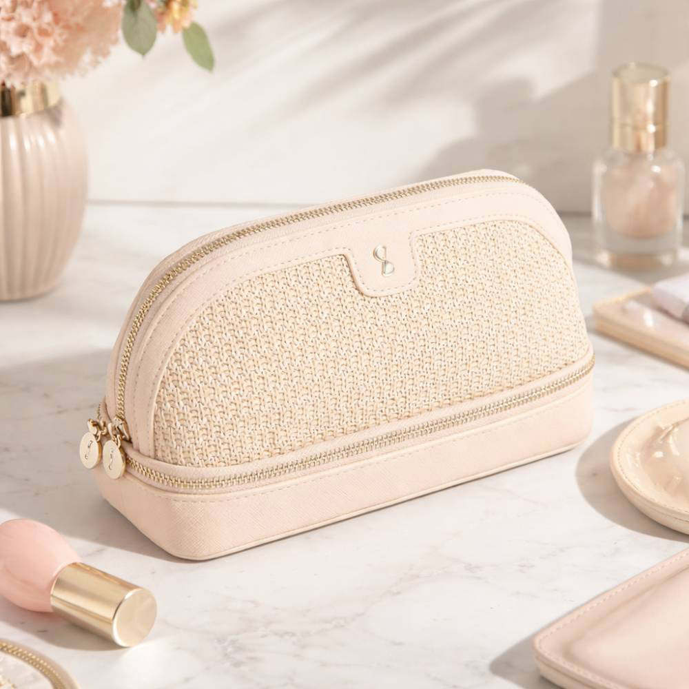 Raffia Cosmetic Bag - Blush Pink