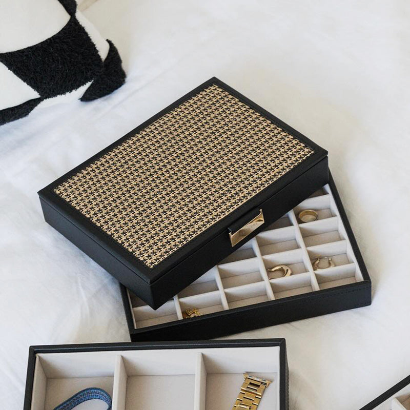 Raffia Jewellery Box with Lid Medium - Black