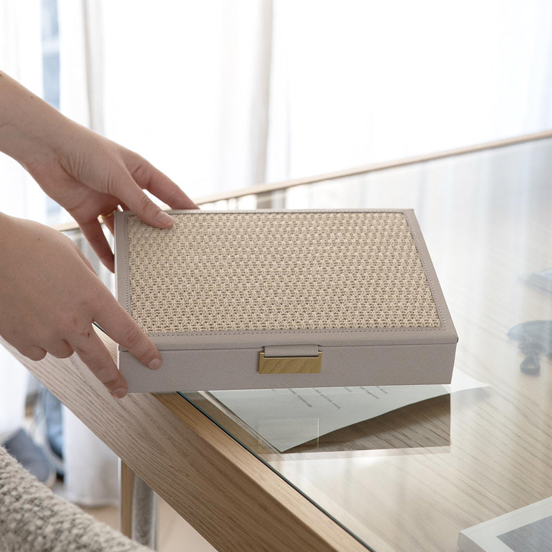 Raffia Jewellery Box with Lid Medium - Taupe