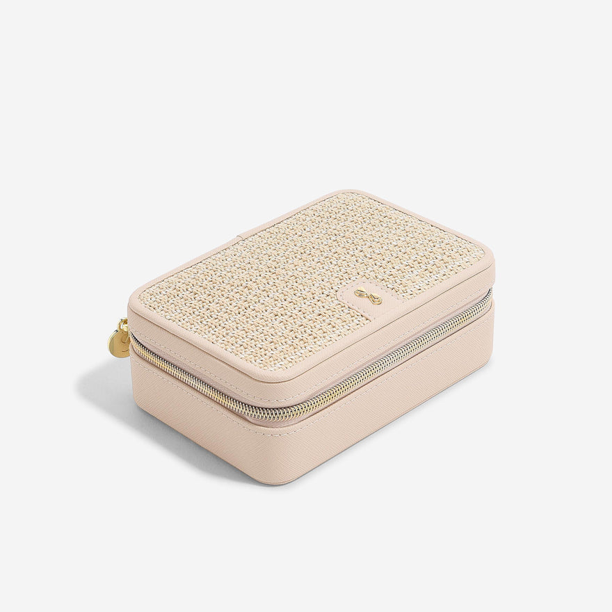 Raffia Luxury Travel Jewellery Box - Blush Pink
