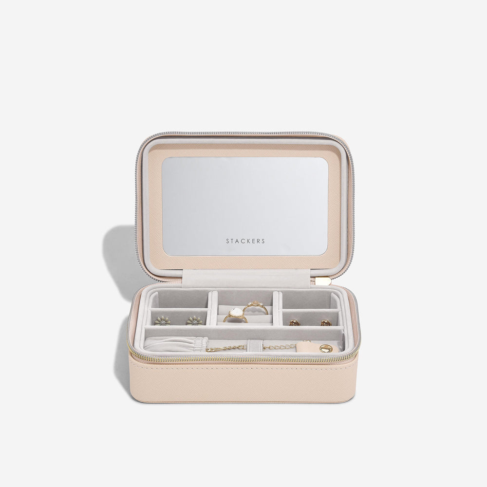 Raffia Luxury Travel Jewellery Box - Blush Pink