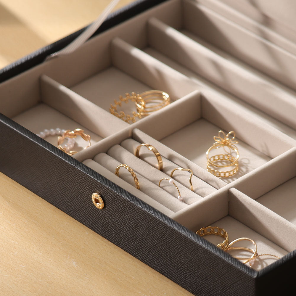 Raffia Jewellery Box with Lid Medium - Black