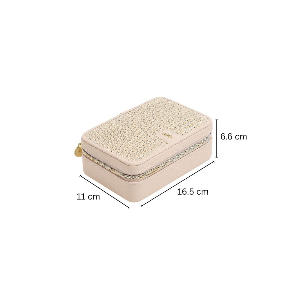Raffia Luxury Travel Jewellery Box - Blush Pink