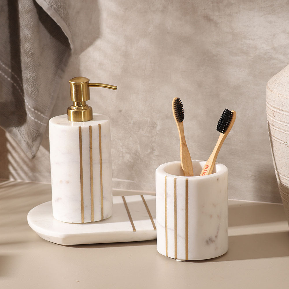 Raya Marble Toothbrush Tumbler - White Gold