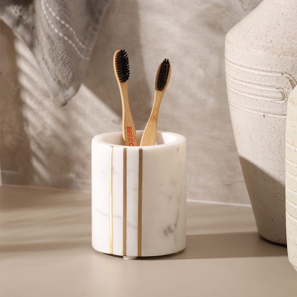 Raya Marble Toothbrush Tumbler - White Gold