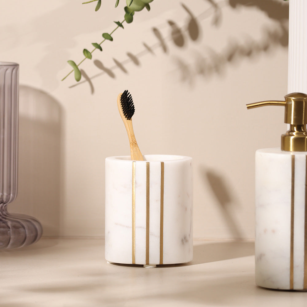 Raya Marble Toothbrush Tumbler - White Gold