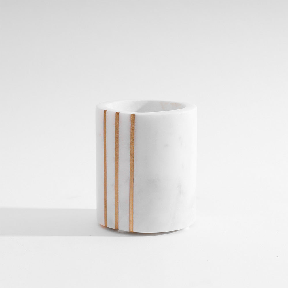 Raya Marble Toothbrush Tumbler - White Gold