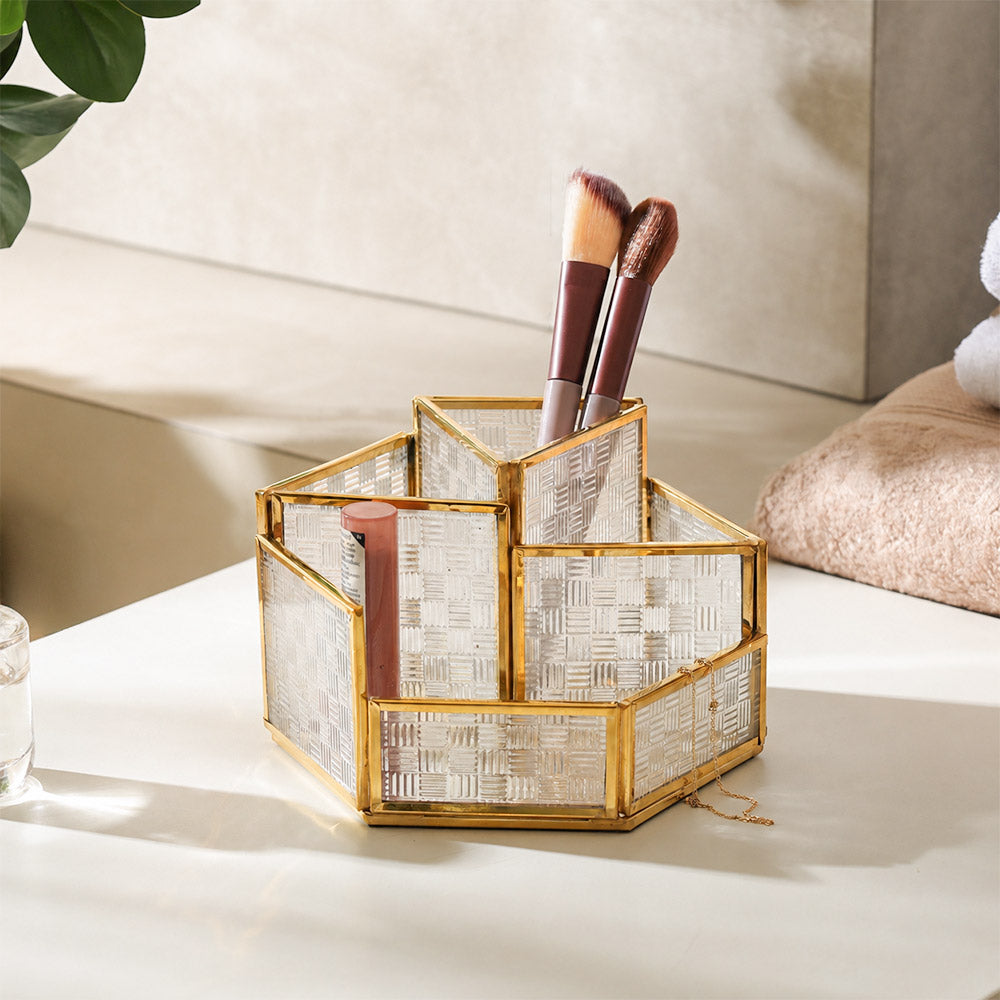 Raye Hexagonal Multi-compartment Organiser - Clear Gold