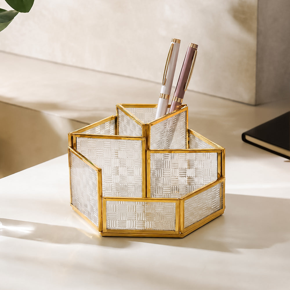 Raye Hexagonal Multi-compartment Organiser - Clear Gold