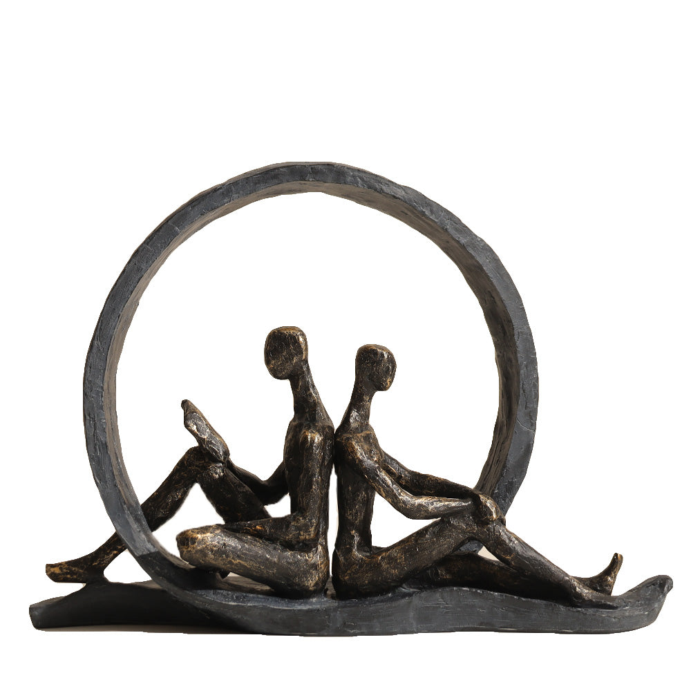 Reading Couple Sculpture Large - Charcoal Gold