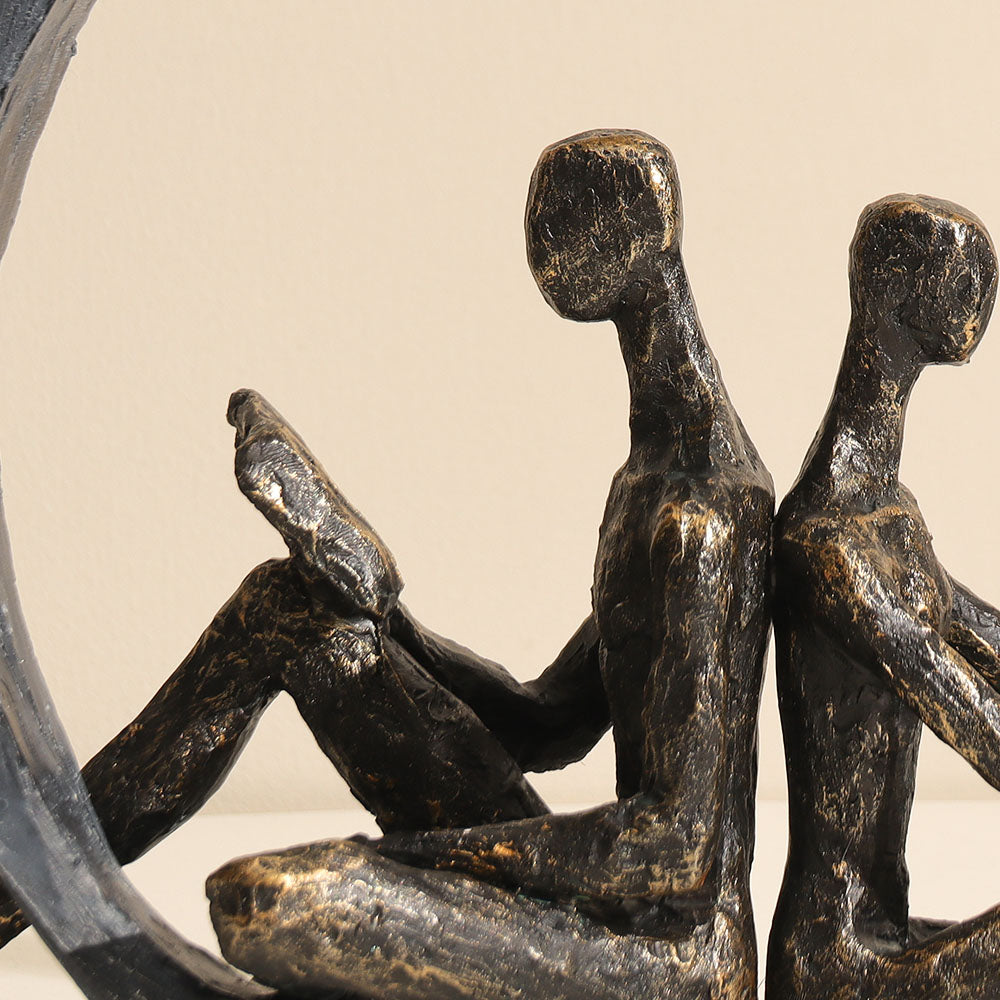 Reading Couple Sculpture Large - Charcoal Gold