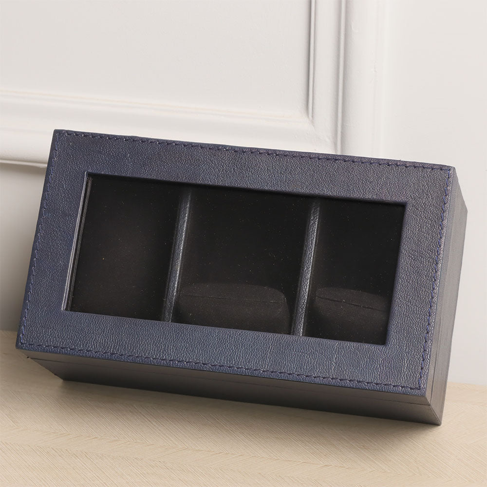 Reco 3-piece Leather Watch Box - Navy