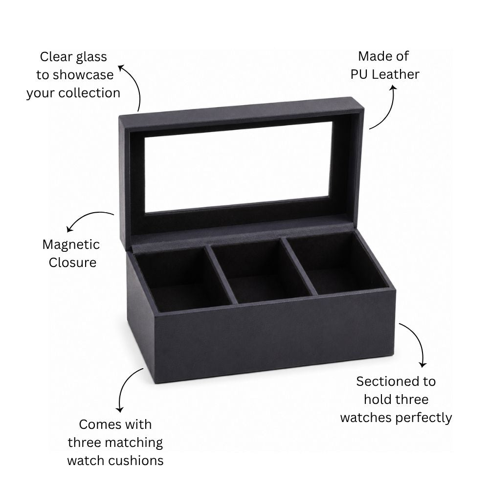Reco 3-piece Leather Watch Box - Navy