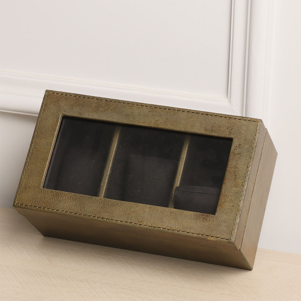 Reco 3-piece Leather Watch Box - Olive