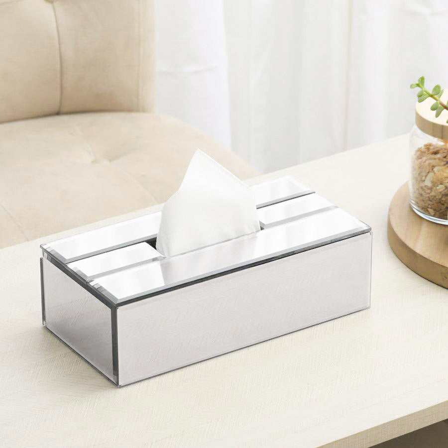 Rectangular Mirror Tissue Box Holder - Silver