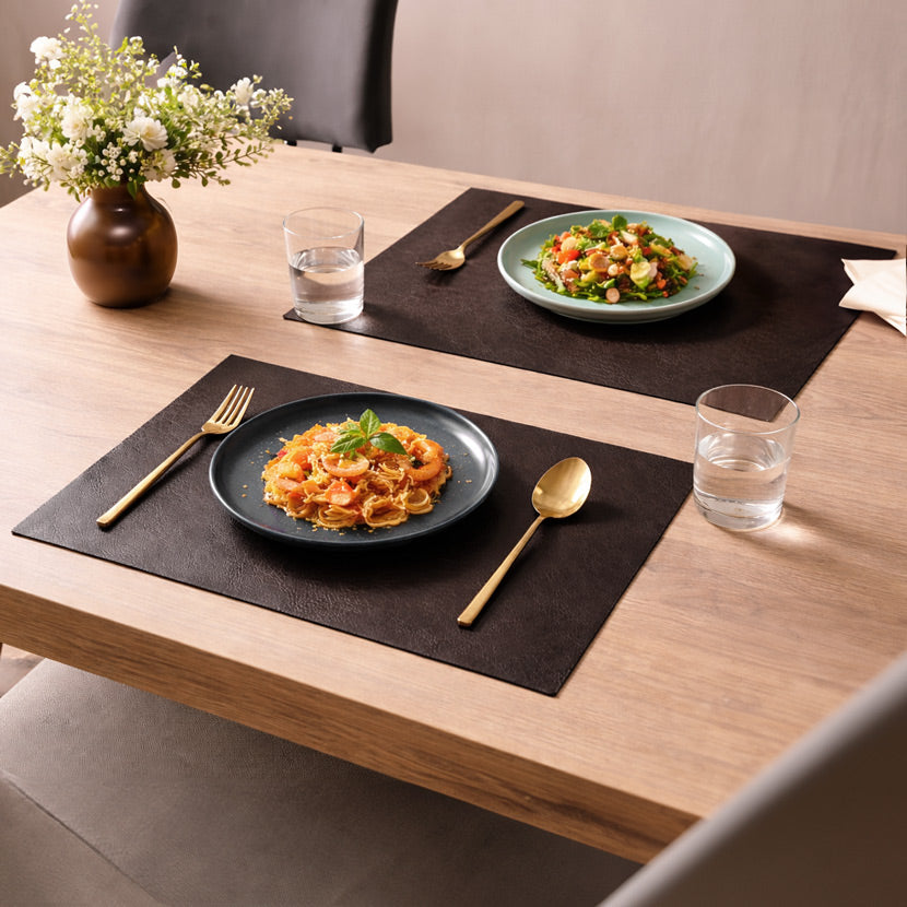 Rectangular Optic Grain Faux Leather Placemats, Set of 2 - Black Coffee