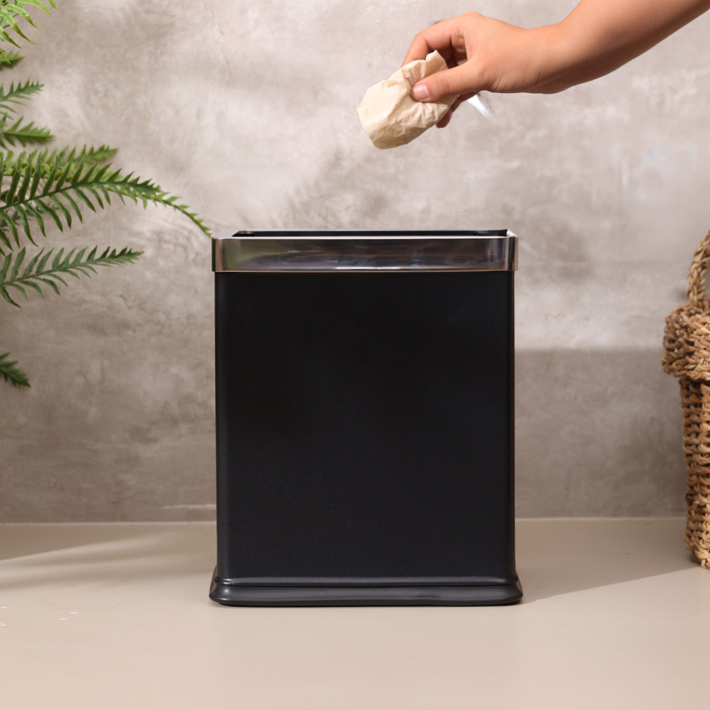 Rectangular Waste Bin 10L - Black & Steel