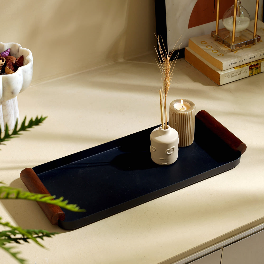 Regale Metal & Wood Serving Tray Large - Navy