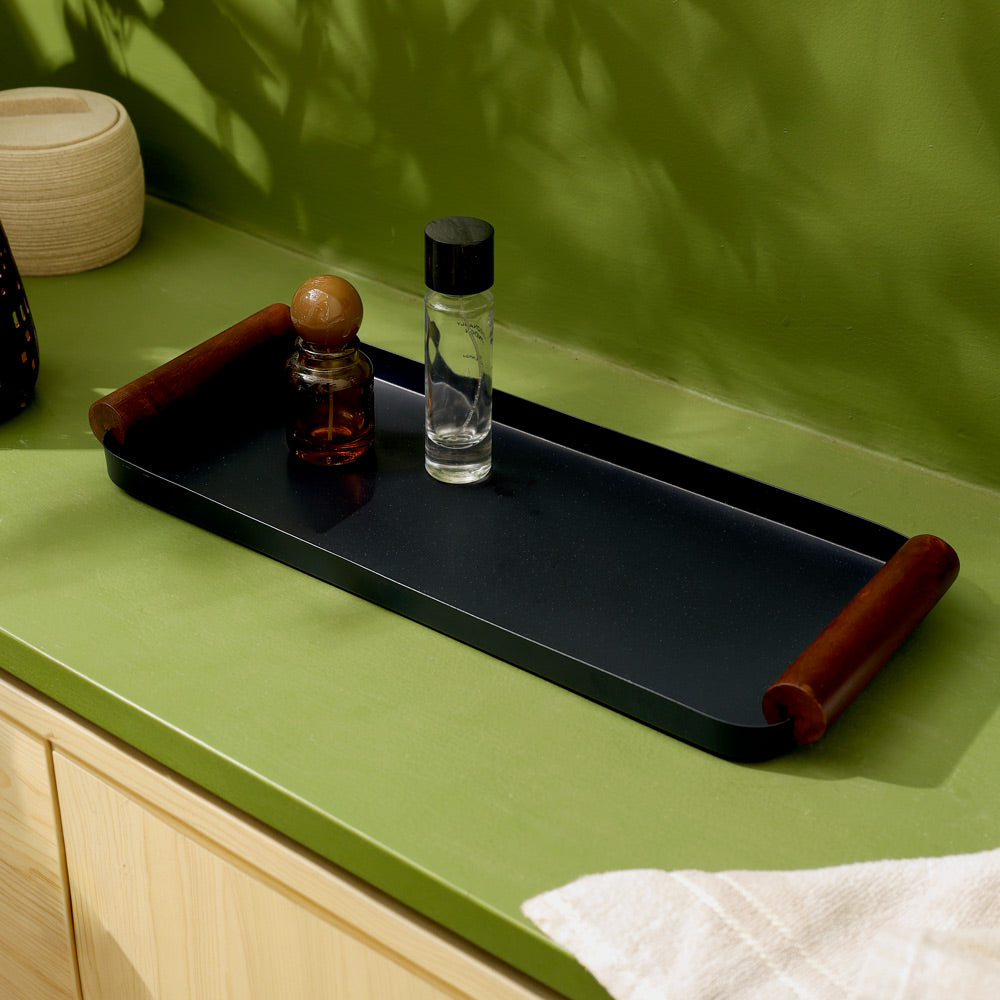 Regale Metal & Wood Serving Tray Large - Navy
