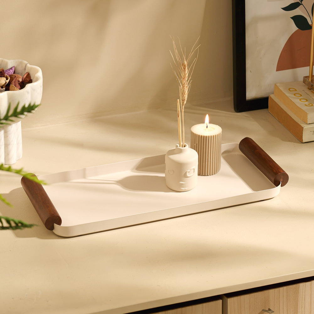 Regale Metal & Wood Serving Tray Large - Taupe