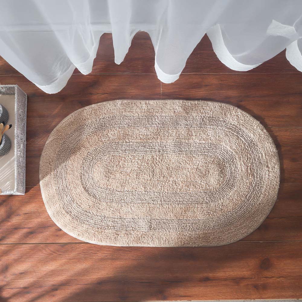 Regency Striped Oval Loop-Tufted Bathmat - Beige