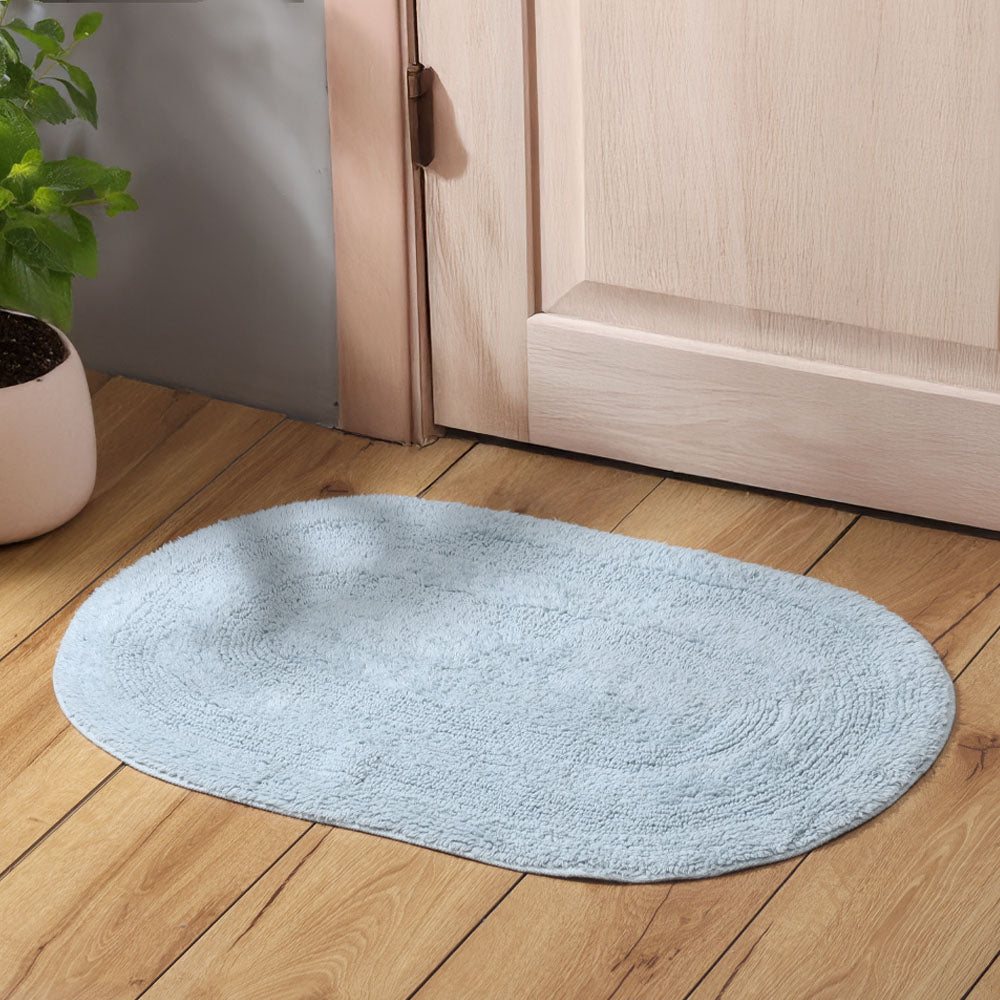 Regency Striped Oval Loop-Tufted Bathmat - Light Blue