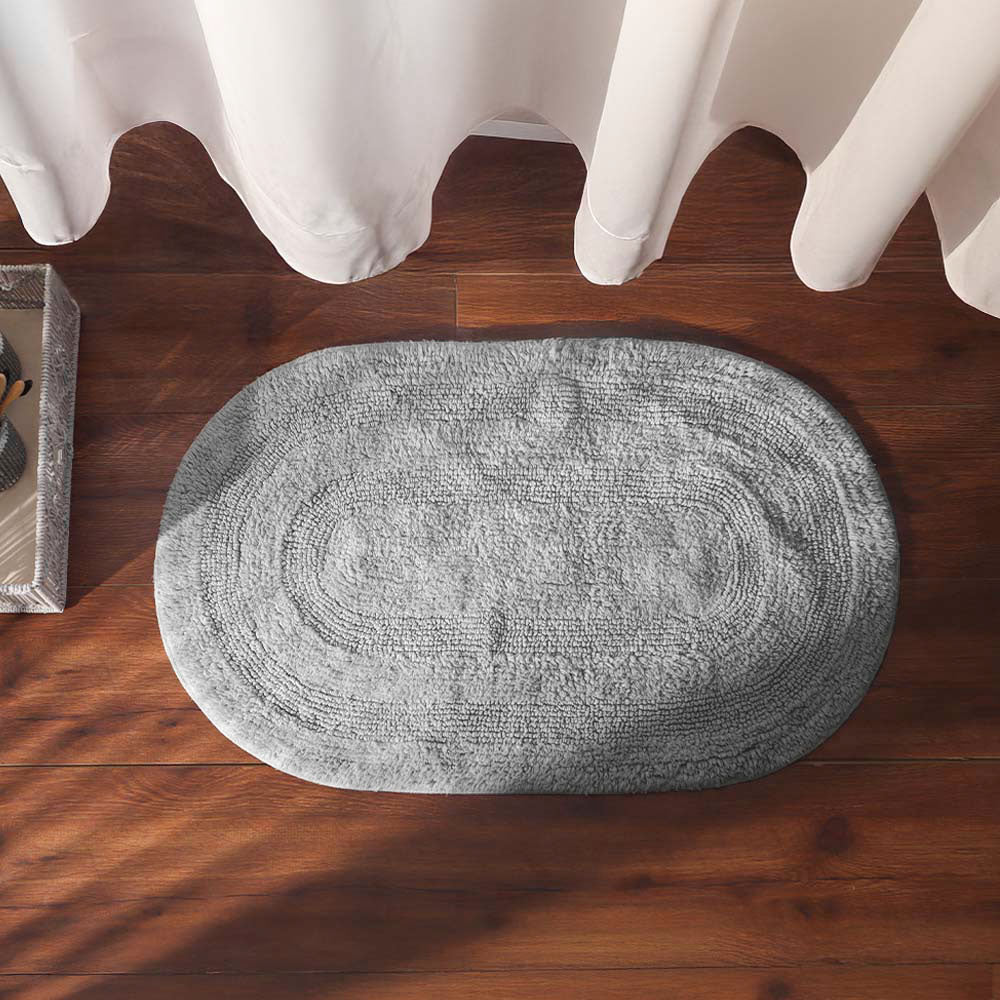 Regency Striped Oval Loop-Tufted Bathmat - Pebble Grey