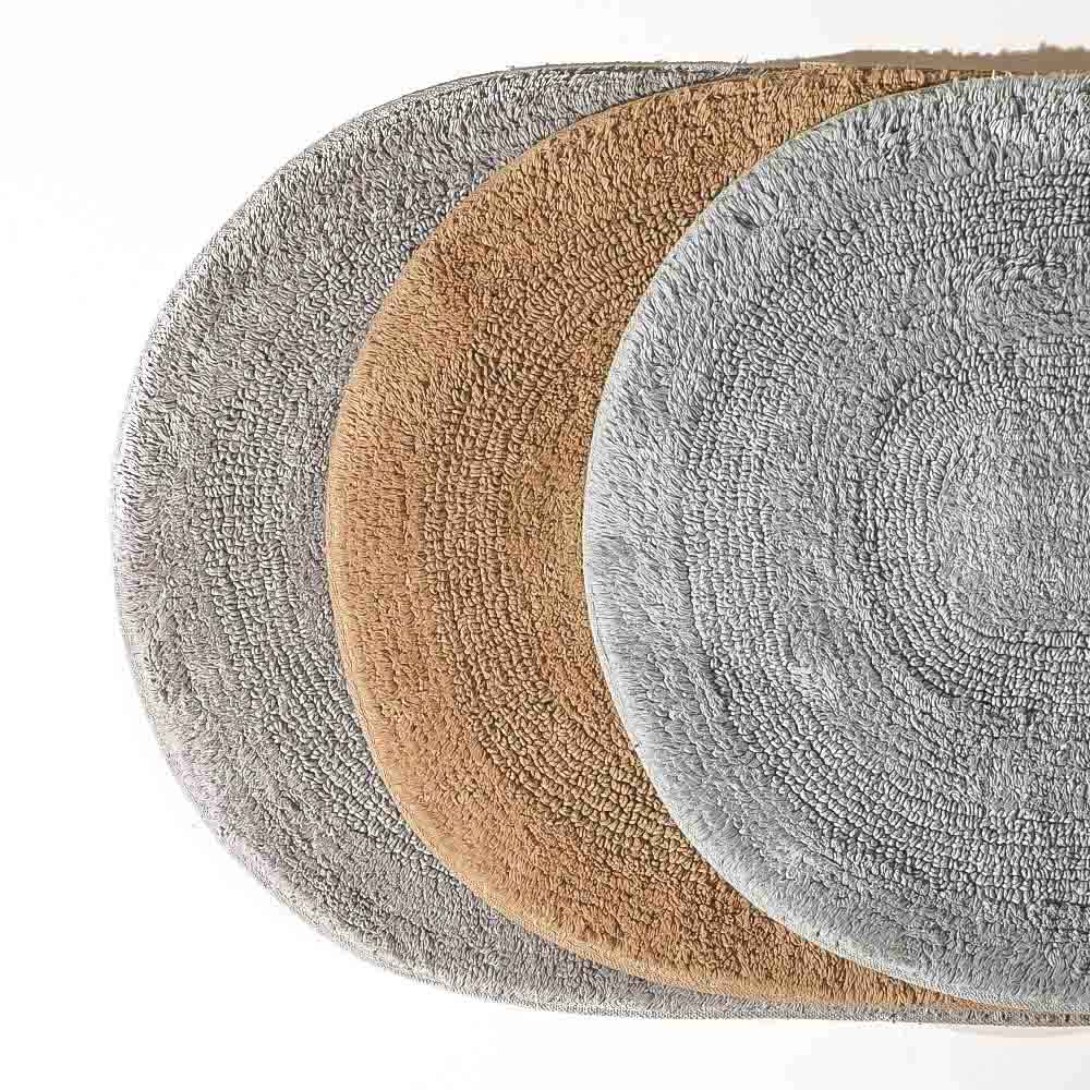 Regency Striped Oval Loop-Tufted Bathmat - Pebble Grey