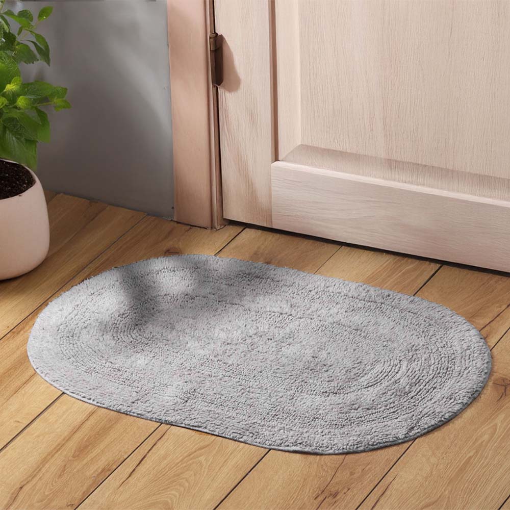 Regency Striped Oval Loop-Tufted Bathmat - Pebble Grey