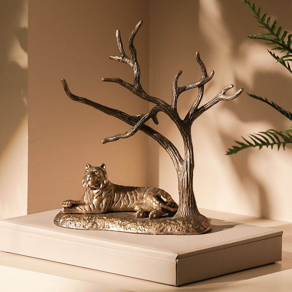 Relaxing Tiger Sculpture Medium - Antique Gold