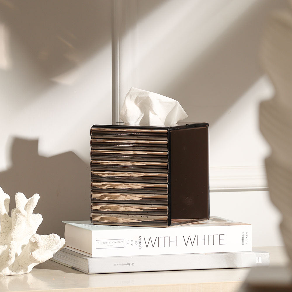 Rena Glass Square Tissue Box Cover - Metallic Bronze